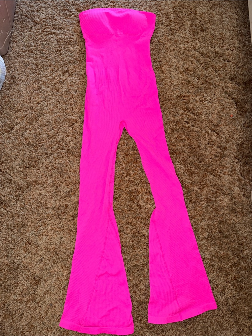 Hot Pink Strapless Flared Jumpsuit